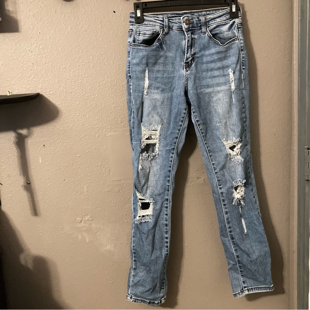 Wax Jean Women's Light Blue Distressed Skinny Jeans